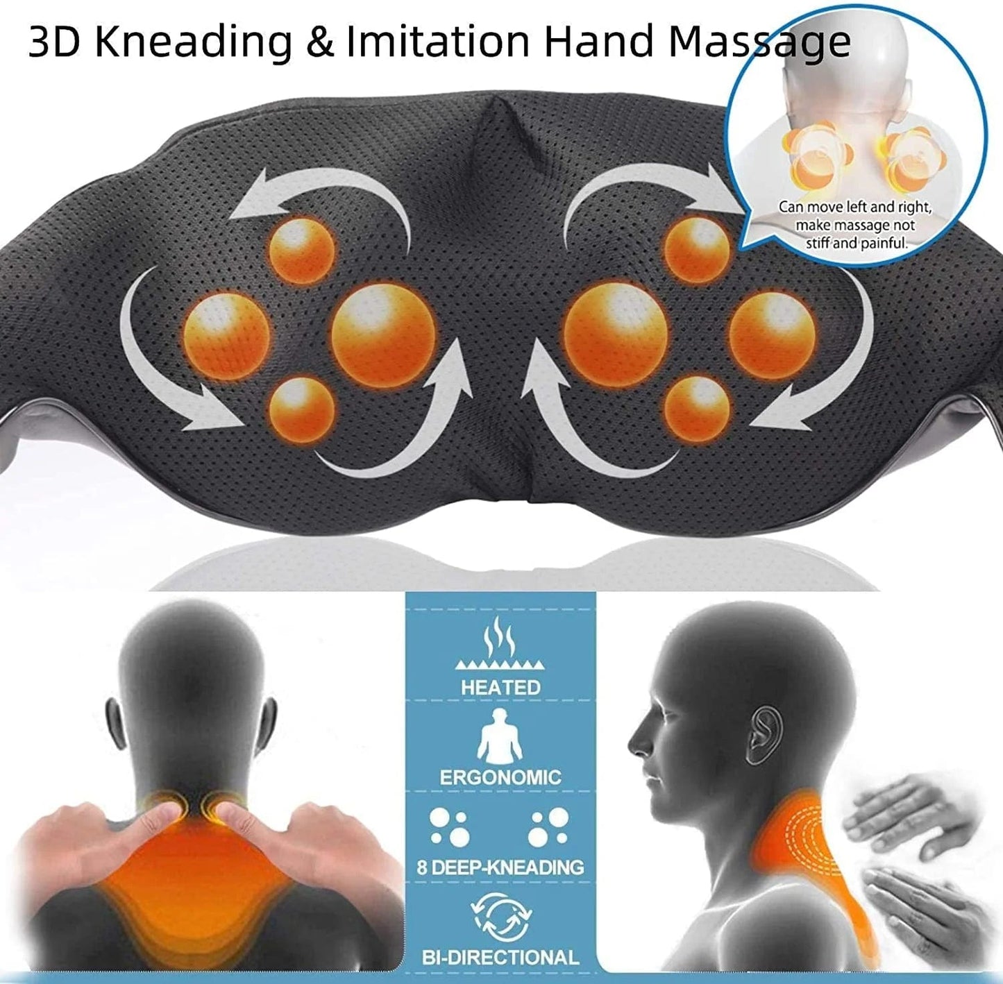 Neck Back Massager with Heat,  Shiatsu Shoulder Massager with Electric Deep Tissue Kneading Massage Gray