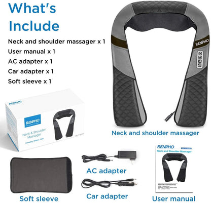 Neck Back Massager with Heat,  Shiatsu Shoulder Massager with Electric Deep Tissue Kneading Massage Gray