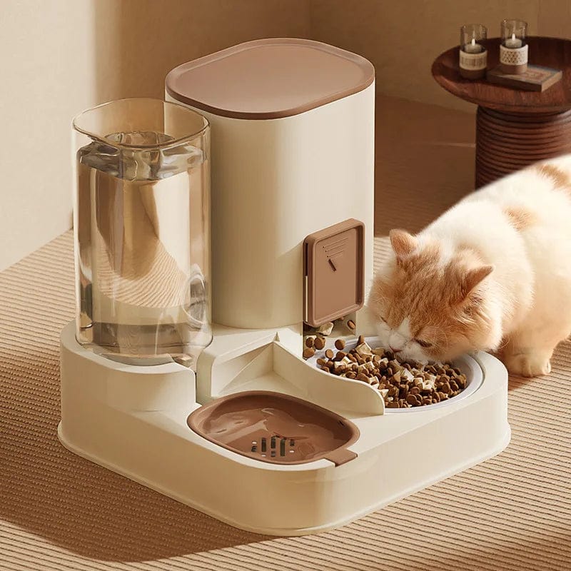 New Pet Cat Large Capacity Water Dispenser Dry Wet Separation for Automatic Feeder Drinking Water Supplies Food Container Dark Brown