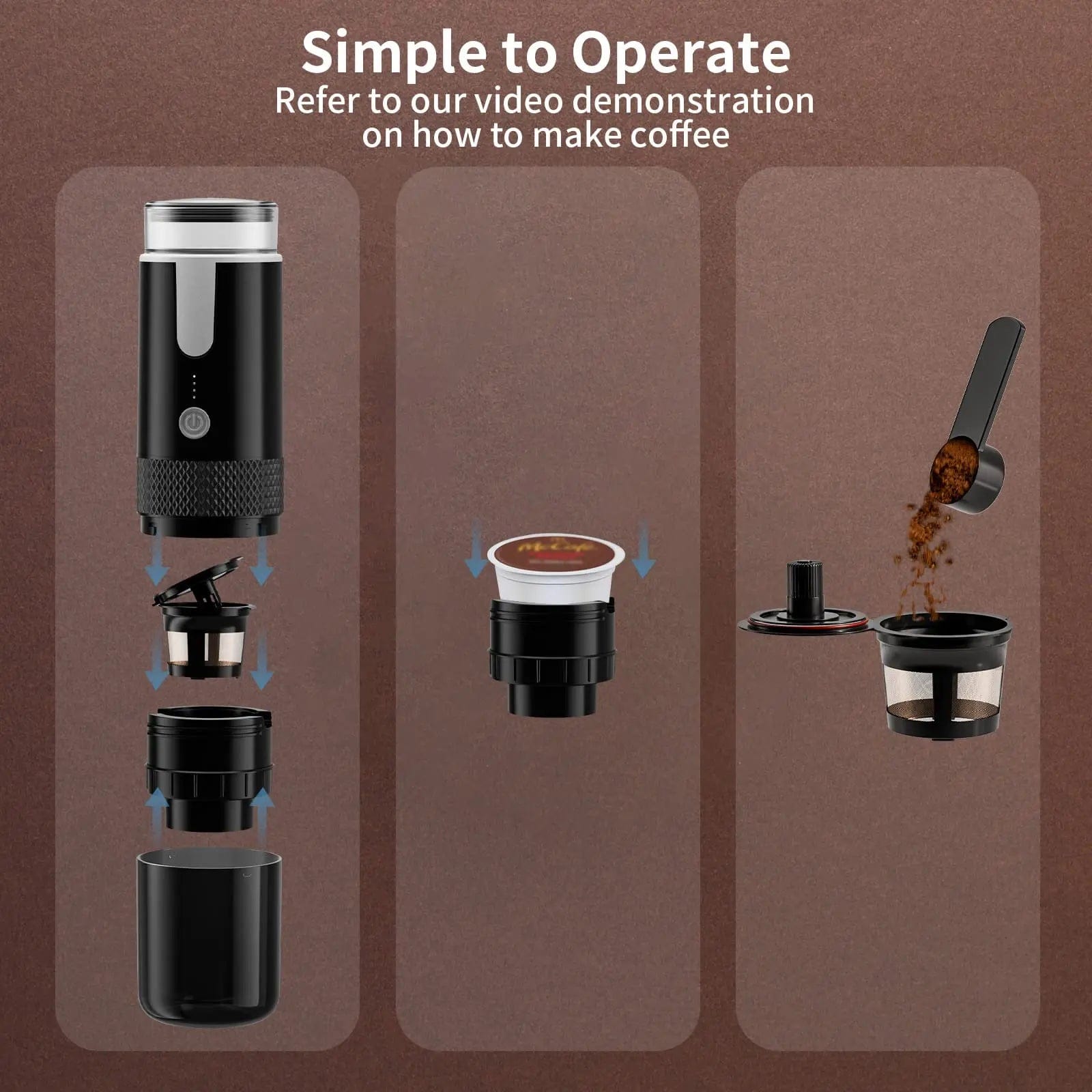 New Portable Coffee Machine Coffee Maker Electric Capsule Ground Coffee Brewer Fit for Coffee Powder and Coffee Capsul Black