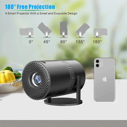 P300 720P Smart Projector - Android 11.0, 4K Home Theater Experience, 16:9 Rotatable Screen Black