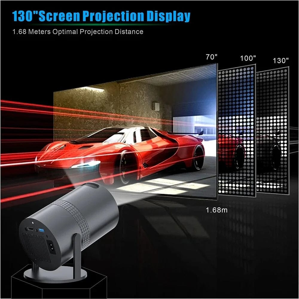 P300 720P Smart Projector - Android 11.0, 4K Home Theater Experience, 16:9 Rotatable Screen Black