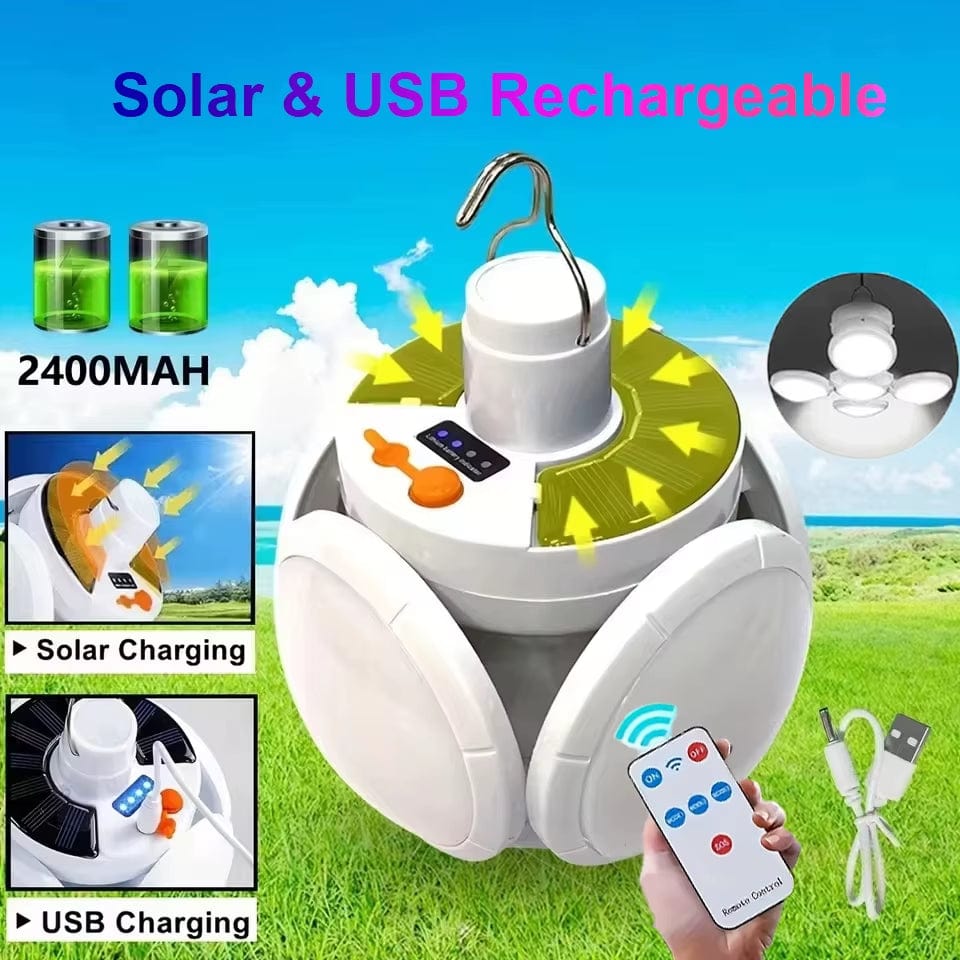 Portable Outdoor Solar Folding Light USB Rechargeable Remote Control LED Bulb Football Bulbs with Hanging Hook Emergency Lamps