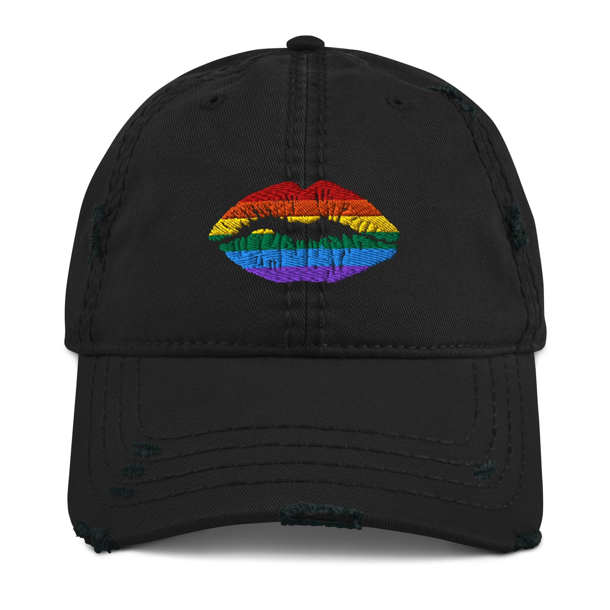 Pride Flag Colors Lips LGBTQ+ Pride Embroidered Hat Black