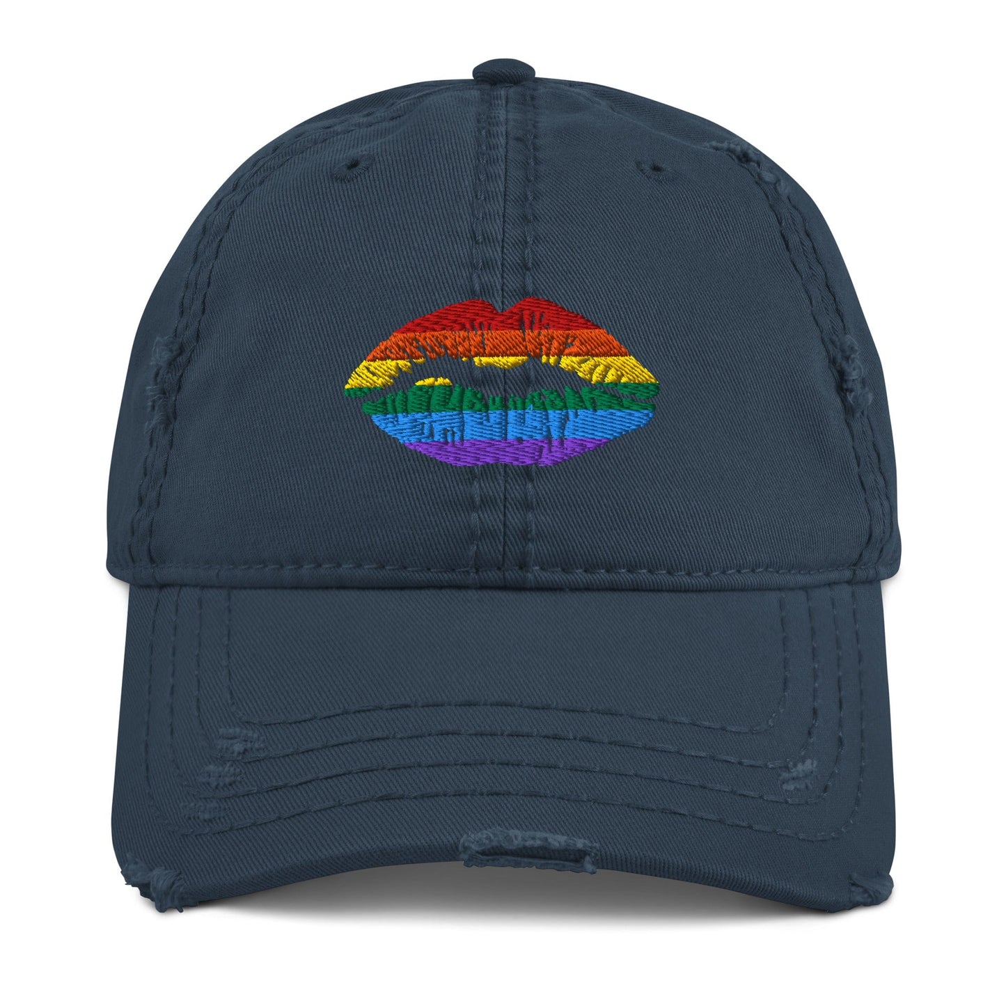 Pride Flag Colors Lips LGBTQ+ Pride Embroidered Hat Navy