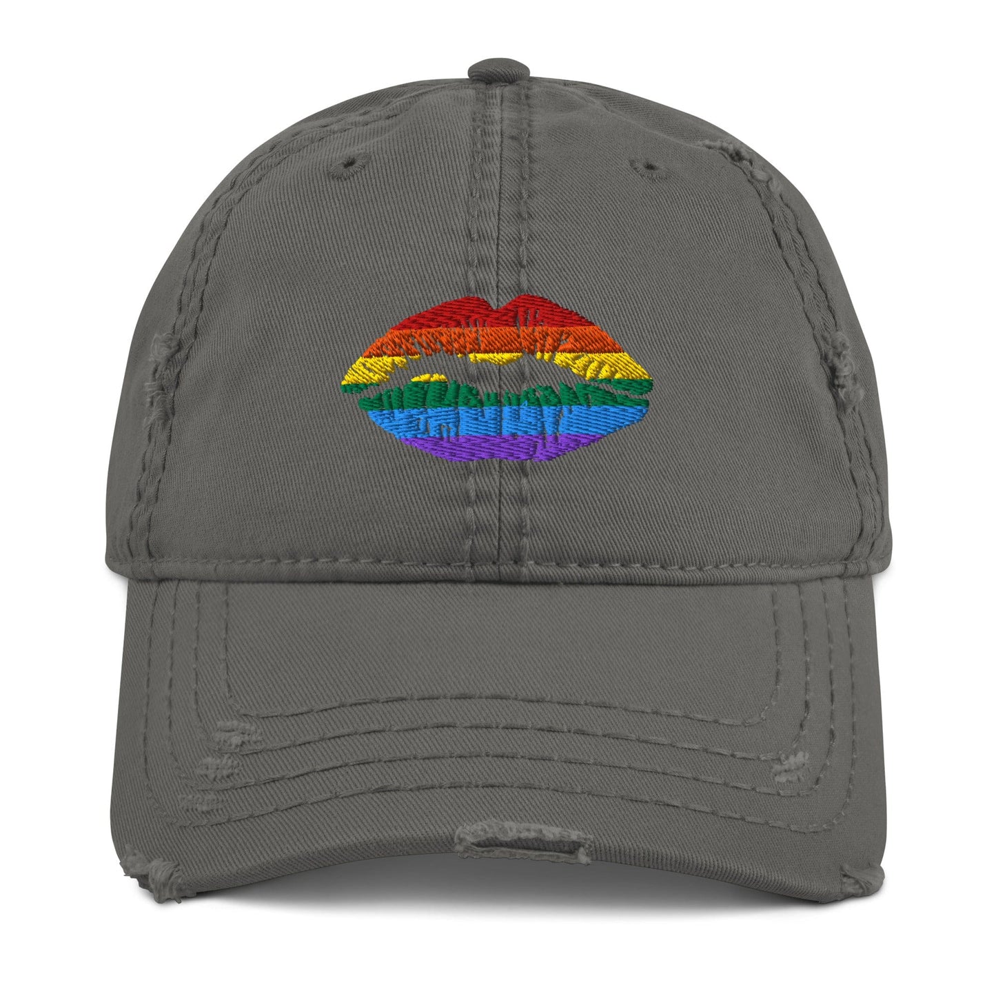 Pride Flag Colors Lips LGBTQ+ Pride Embroidered Hat Charcoal Grey