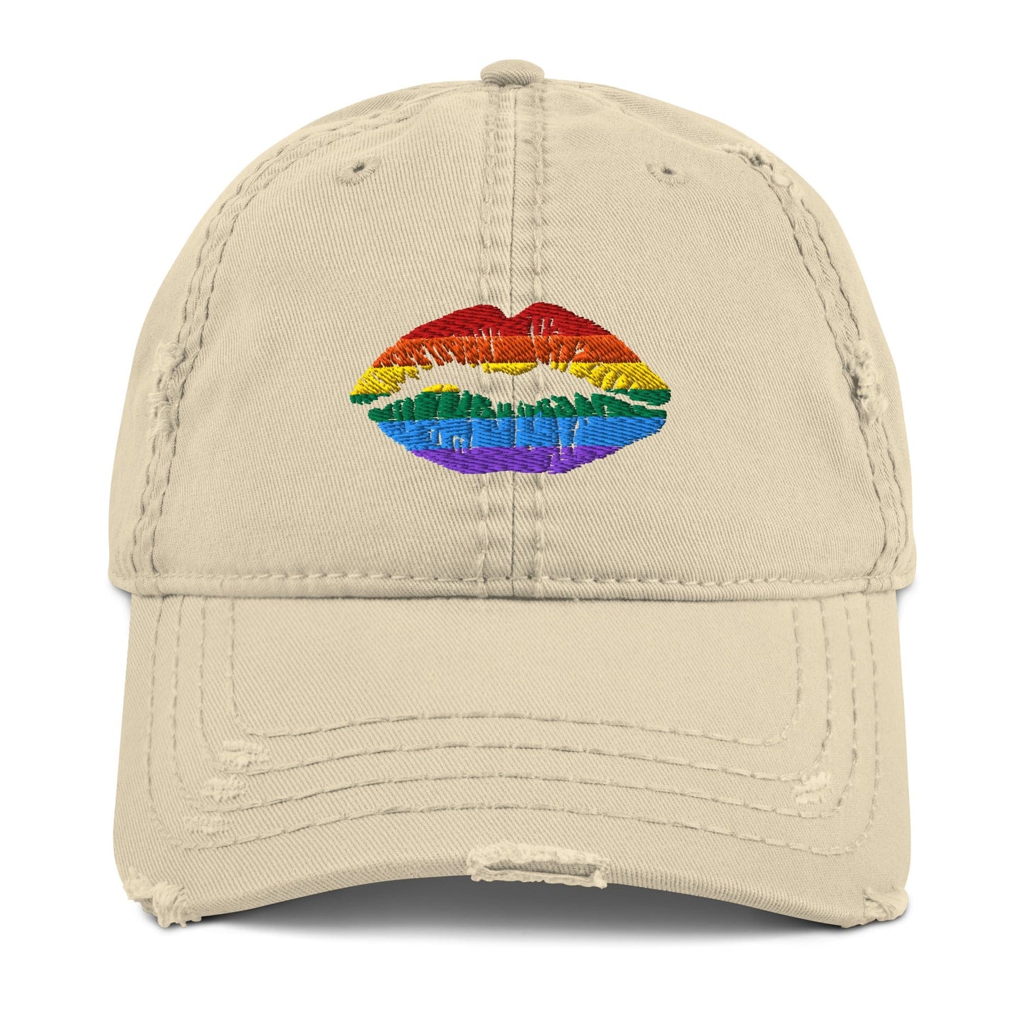 Pride Flag Colors Lips LGBTQ+ Pride Embroidered Hat Khaki