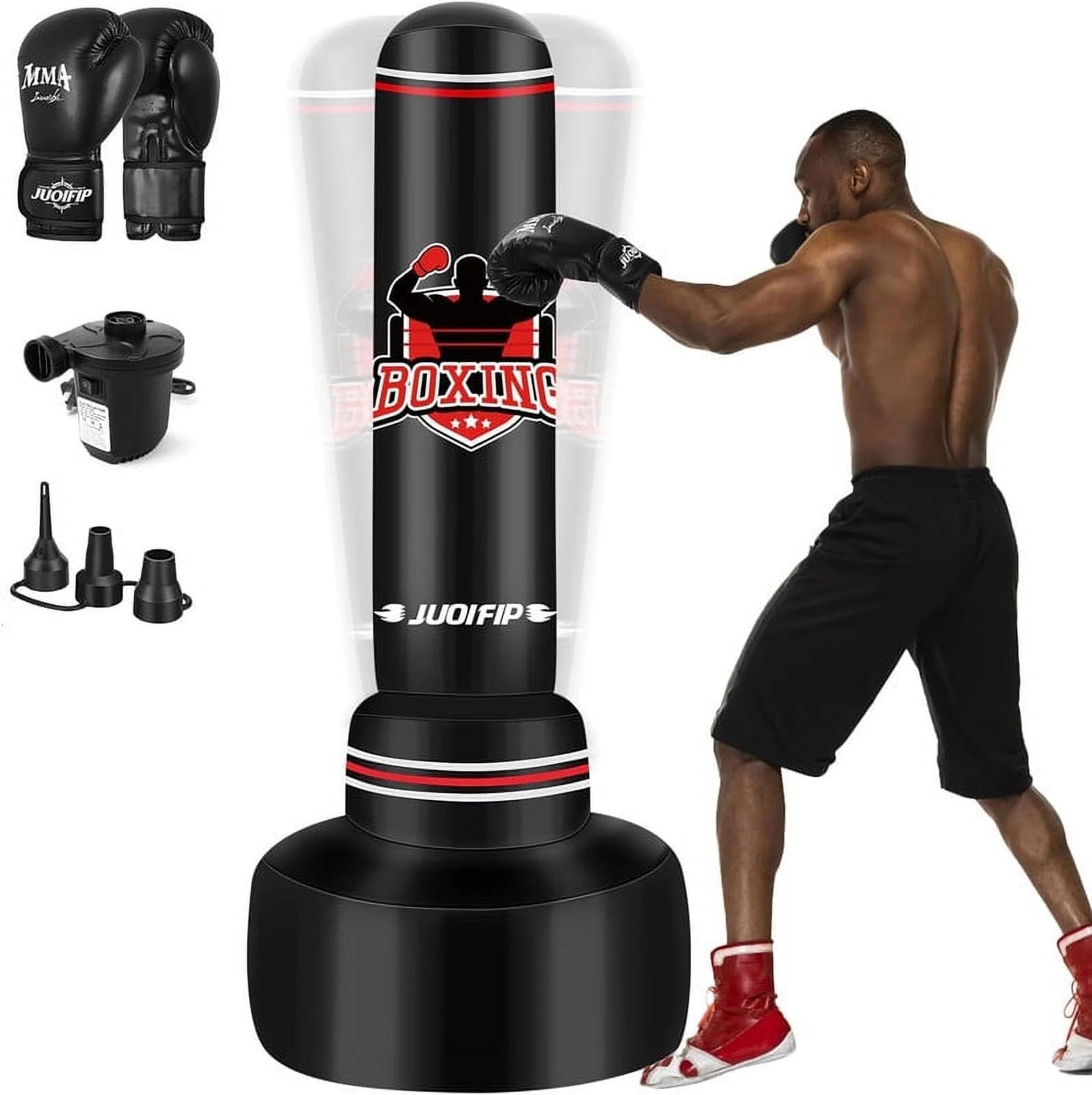 Punching Bag with Stand Adult 70”- Freestanding Heavy Boxing Punching Bag with Boxing Gloves and Electric Air Pump, Women Men Stand Kickboxing Bags for Training MMA Muay Thai Fitness Beginners Red