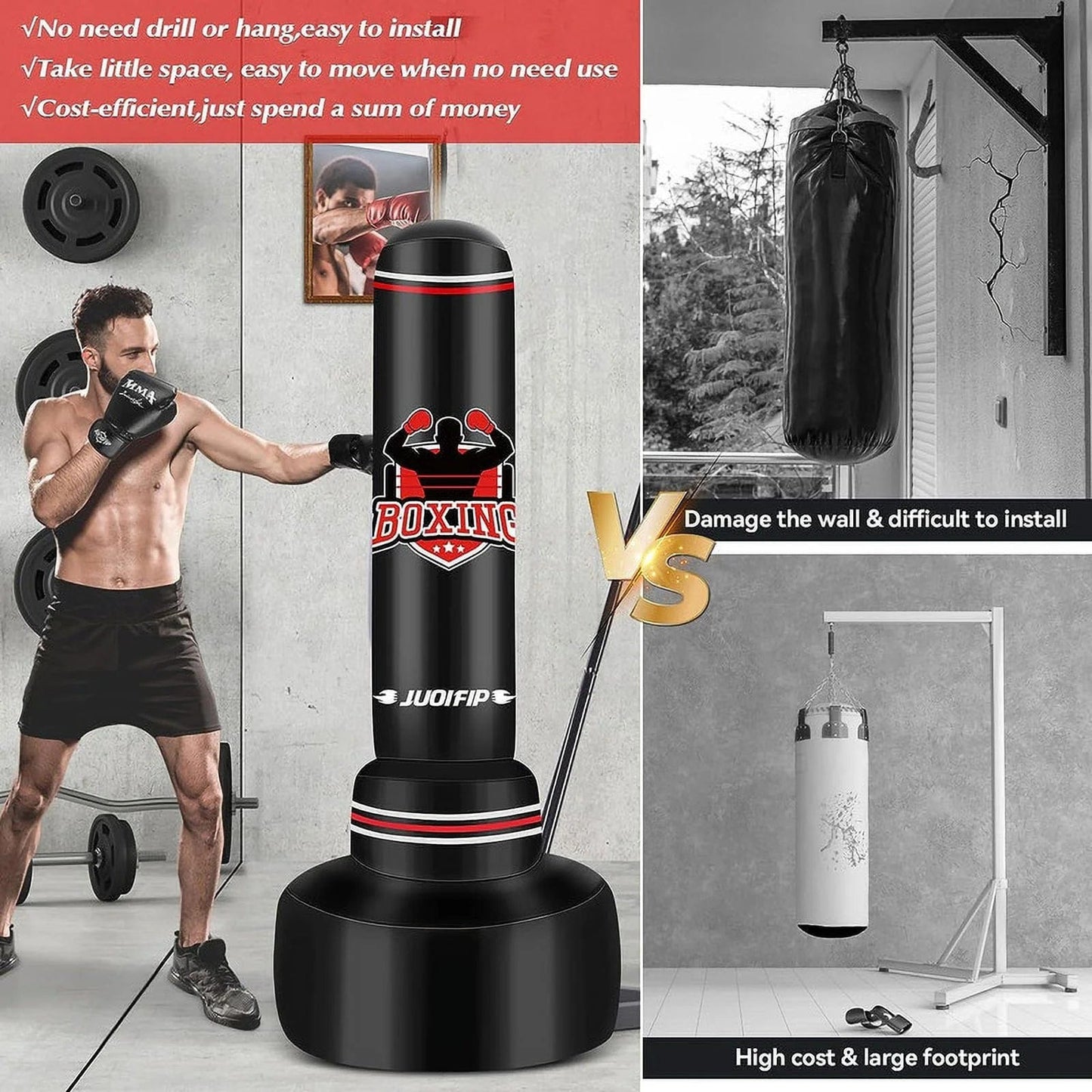 Punching Bag with Stand Adult 70”- Freestanding Heavy Boxing Punching Bag with Boxing Gloves and Electric Air Pump, Women Men Stand Kickboxing Bags for Training MMA Muay Thai Fitness Beginners Red