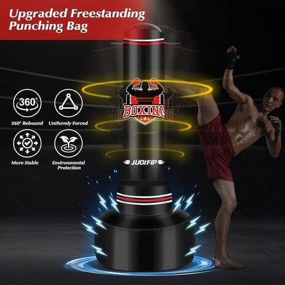 Punching Bag with Stand Adult 70”- Freestanding Heavy Boxing Punching Bag with Boxing Gloves and Electric Air Pump, Women Men Stand Kickboxing Bags for Training MMA Muay Thai Fitness Beginners Red