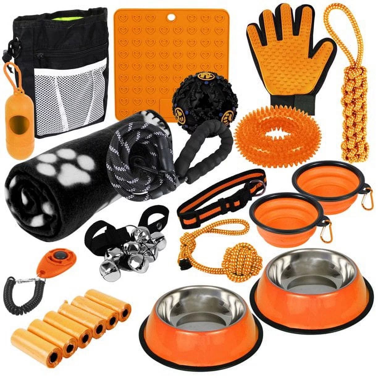 Puppy Starter Kit, Dog Toys, Dog Bed Blankets, Puppy Dog Grooming Tool, Training, Toys, Training Bells Dog Leashes Accessories for Dogs Gift for New Puppies Orange 23 Pieces Orange