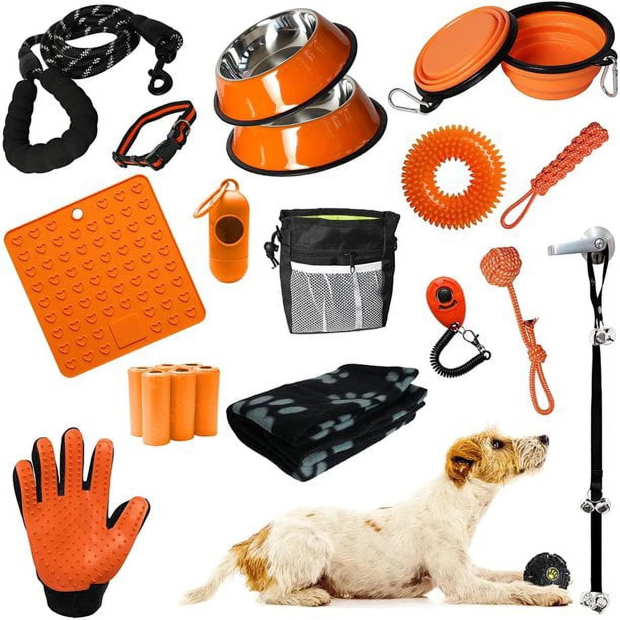 Puppy Starter Kit, Dog Toys, Dog Bed Blankets, Puppy Dog Grooming Tool, Training, Toys, Training Bells Dog Leashes Accessories for Dogs Gift for New Puppies Orange 23 Pieces Orange