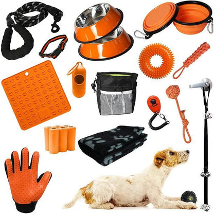 Puppy Starter Kit, Dog Toys, Dog Bed Blankets, Puppy Dog Grooming Tool, Training, Toys, Training Bells Dog Leashes Accessories for Dogs Gift for New Puppies Orange 23 Pieces Orange