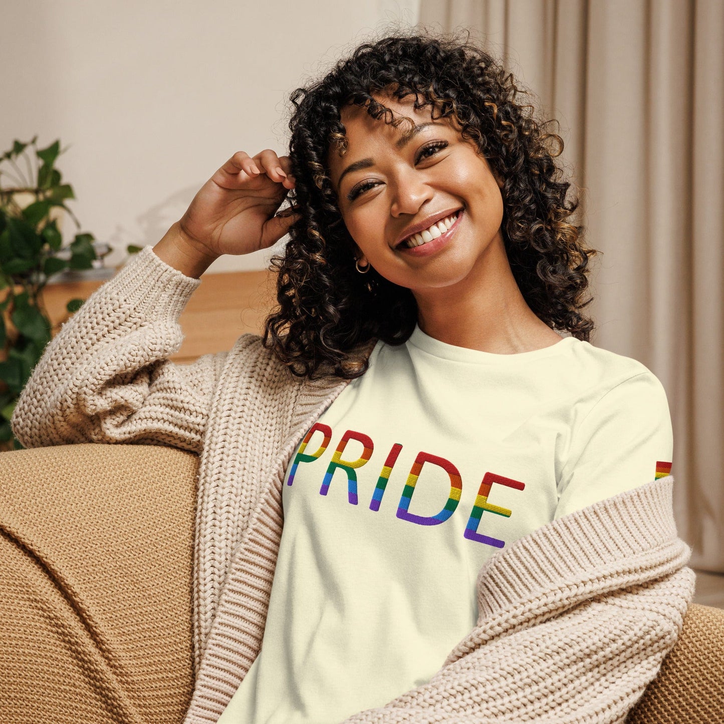 Rainbow Flag LGBTQ+ Pride Women's Relaxed T-Shirt Citron / S