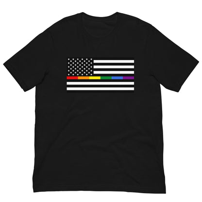 Rainbow Thin Blue Line American Flag Black / XS