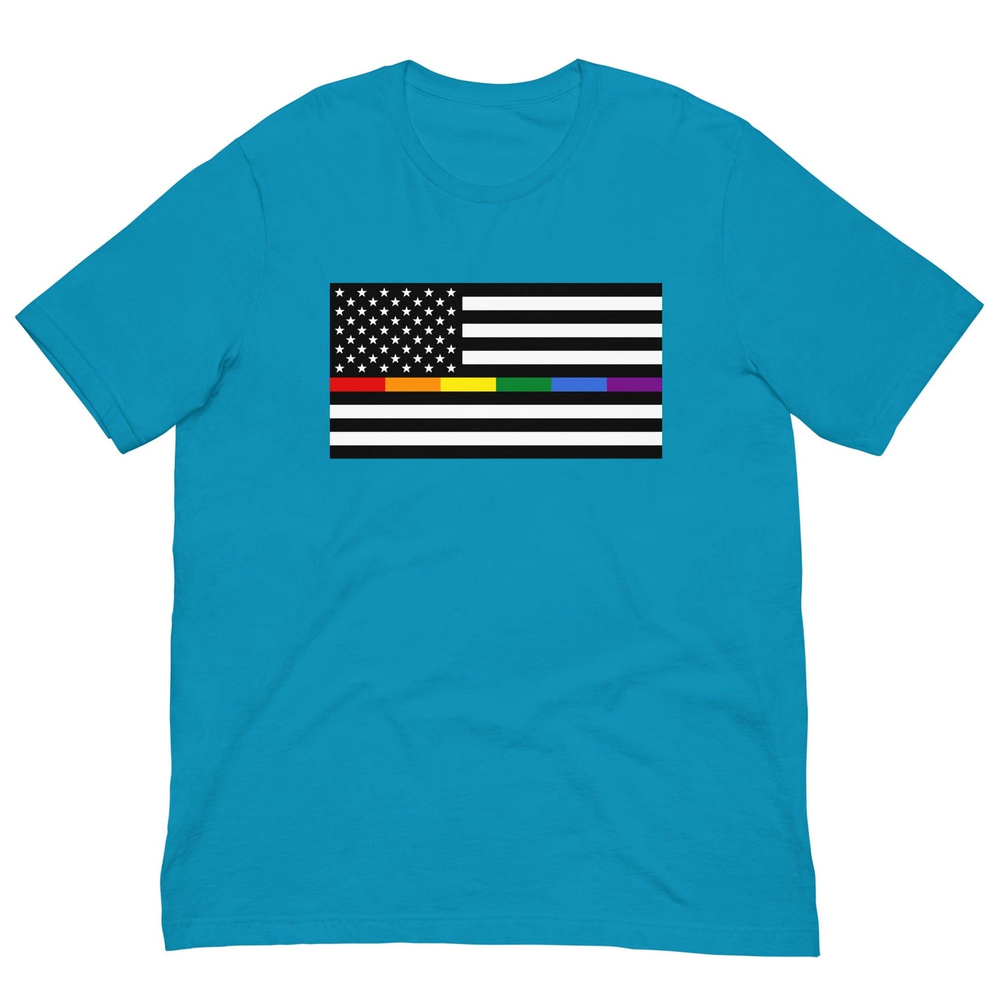 Rainbow Thin Blue Line American Flag Aqua / S