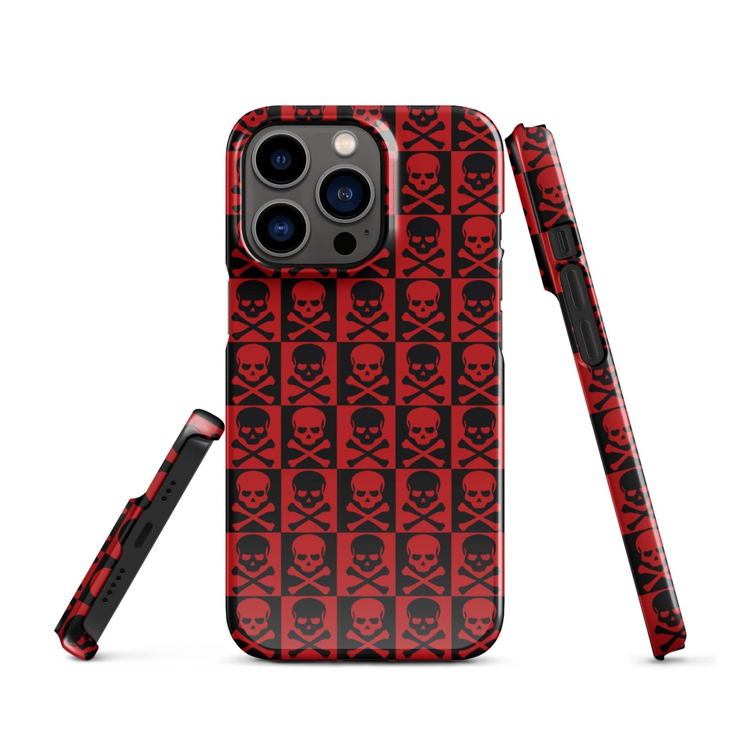 Red and Black Skull Pattern iPhone Snap Case | Gothic Phone Cover | Trendy Protective iPhone Case iPhone 13 Pro