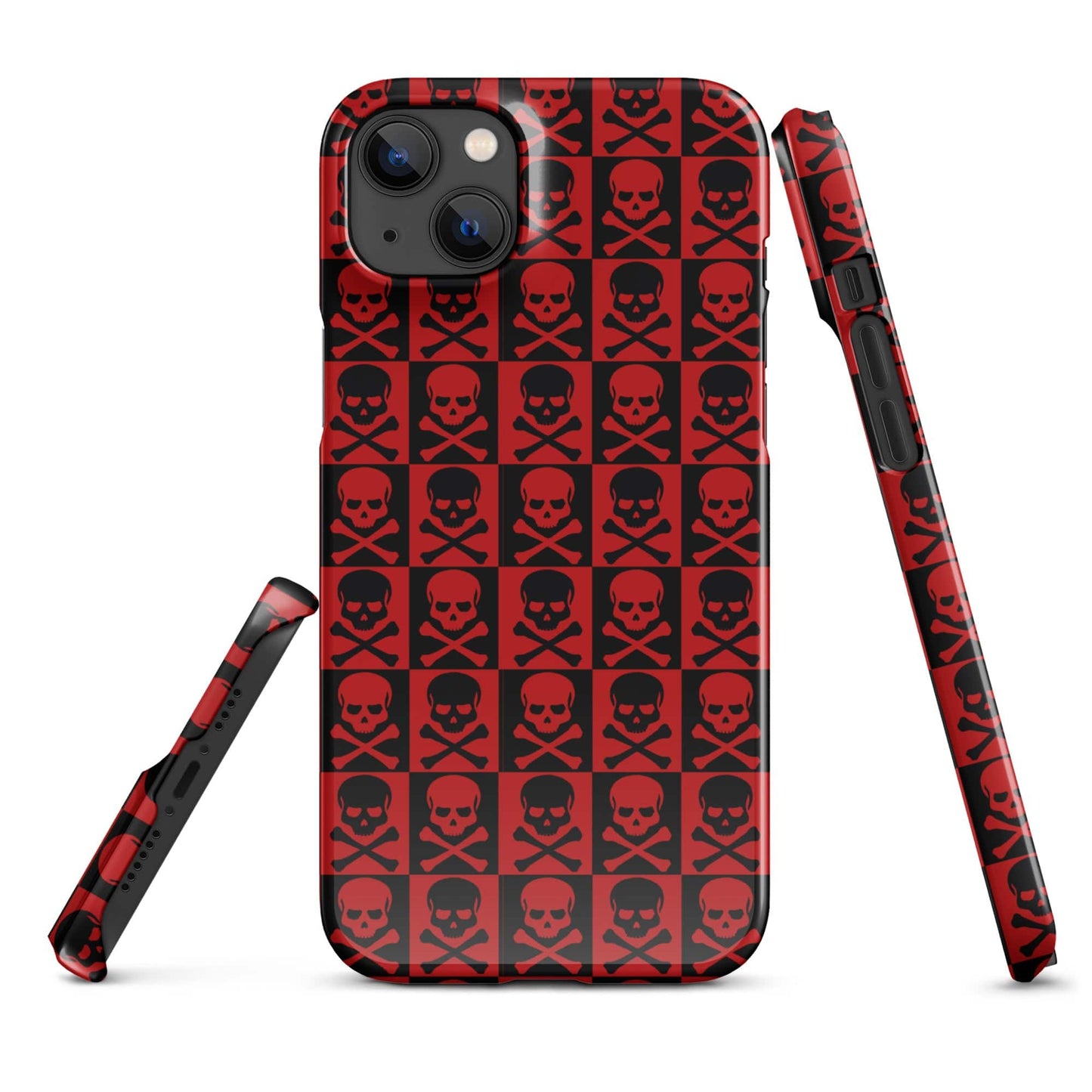 Red and Black Skull Pattern iPhone Snap Case | Gothic Phone Cover | Trendy Protective iPhone Case iPhone 14 Plus