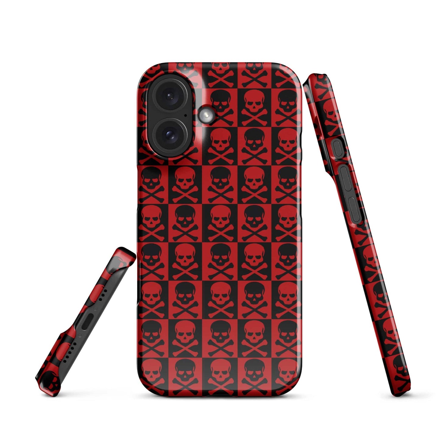 Red and Black Skull Pattern iPhone Snap Case | Gothic Phone Cover | Trendy Protective iPhone Case iPhone 16