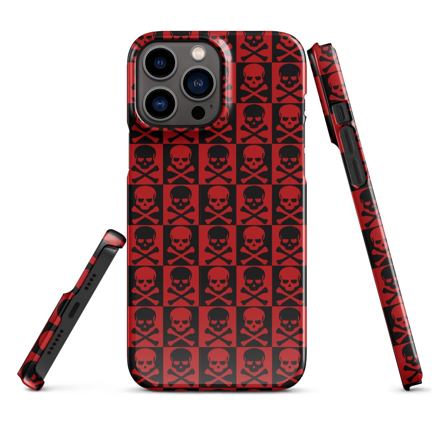 Red and Black Skull Pattern iPhone Snap Case | Gothic Phone Cover | Trendy Protective iPhone Case iPhone 13 Pro Max