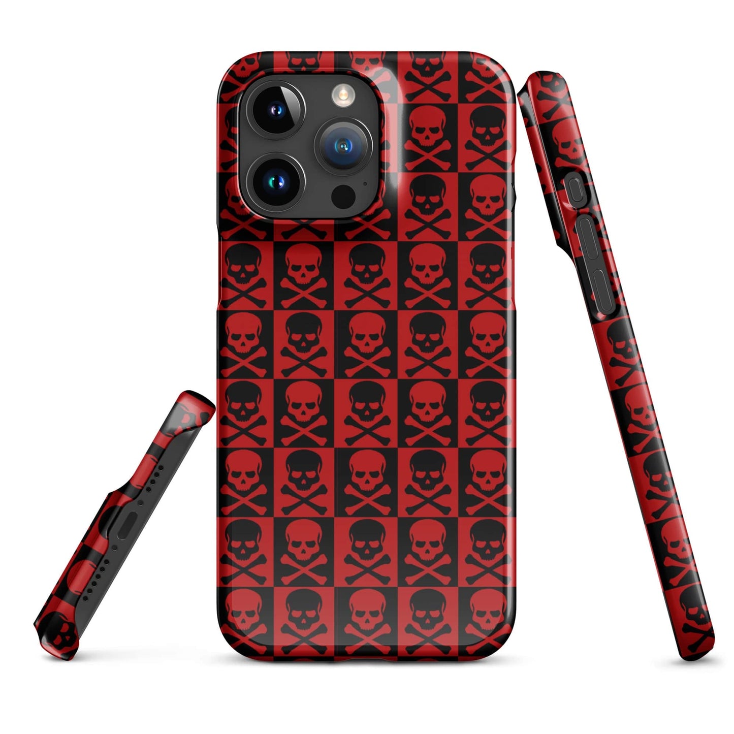 Red and Black Skull Pattern iPhone Snap Case | Gothic Phone Cover | Trendy Protective iPhone Case iPhone 15 Pro Max