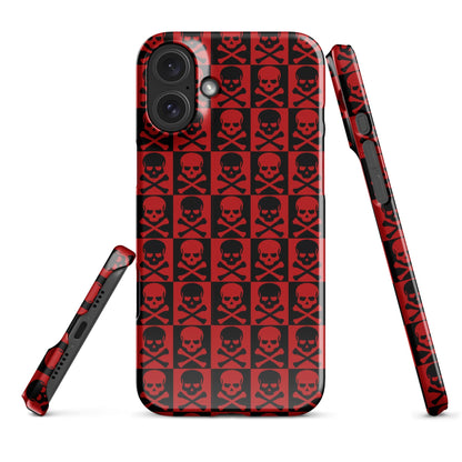 Red and Black Skull Pattern iPhone Snap Case | Gothic Phone Cover | Trendy Protective iPhone Case iPhone 16 Plus