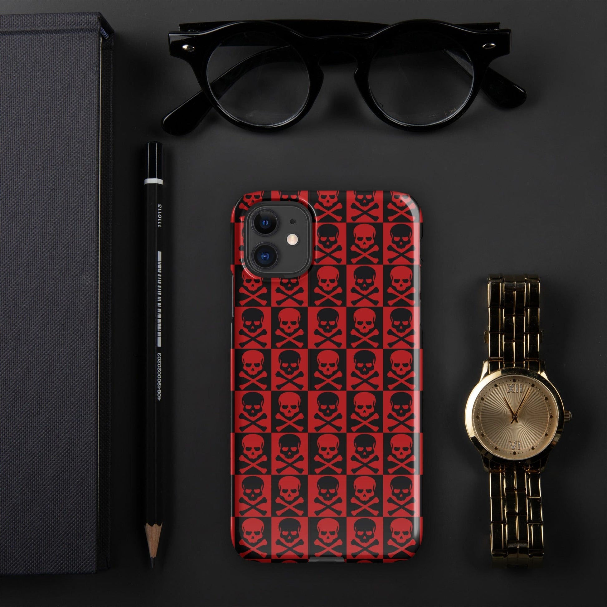 Red and Black Skull Pattern iPhone Snap Case | Gothic Phone Cover | Trendy Protective iPhone Case