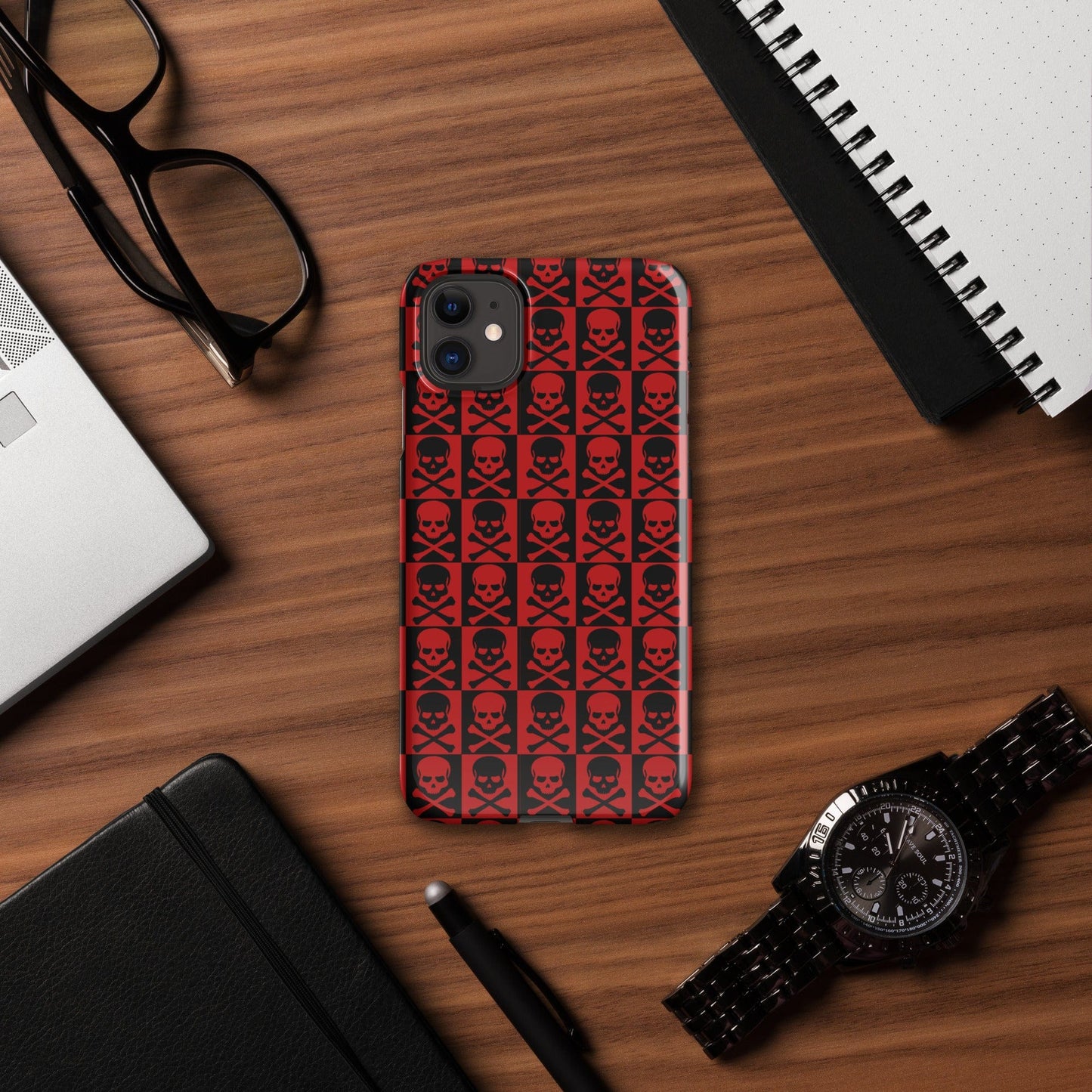 Red and Black Skull Pattern iPhone Snap Case | Gothic Phone Cover | Trendy Protective iPhone Case