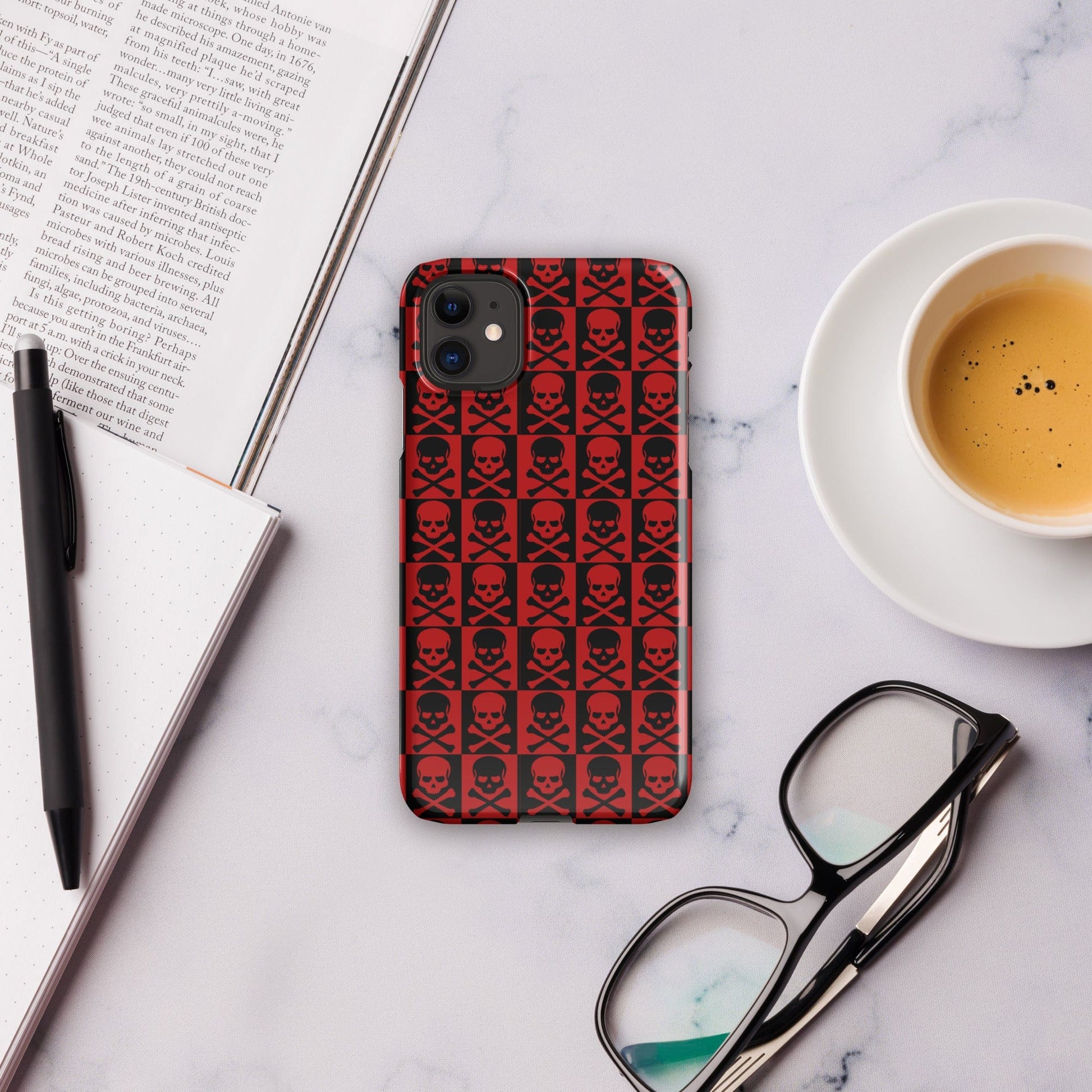 Red and Black Skull Pattern iPhone Snap Case | Gothic Phone Cover | Trendy Protective iPhone Case