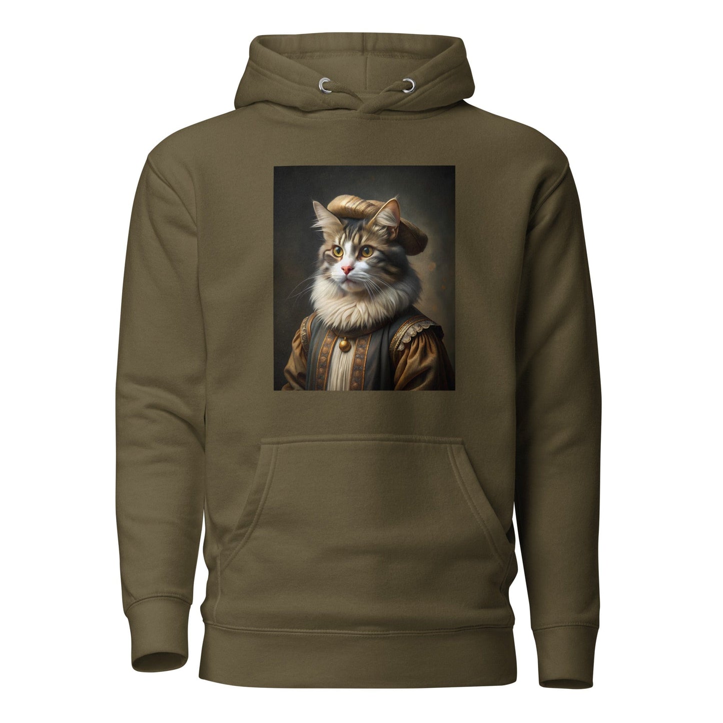 Rembrandt Funny Cat painting Unisex Hoodie Military Green / S