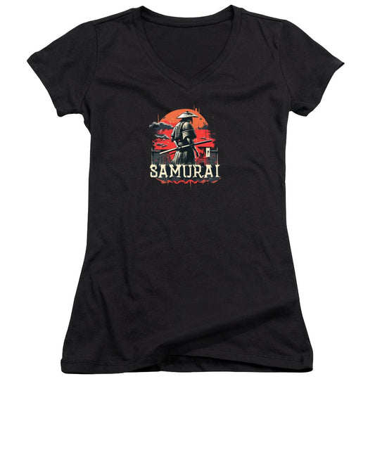 Samurai Warrior Vintage Sunset - Women's V-Neck