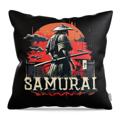Samurai Warrior Vintage Sunset - Throw Pillow