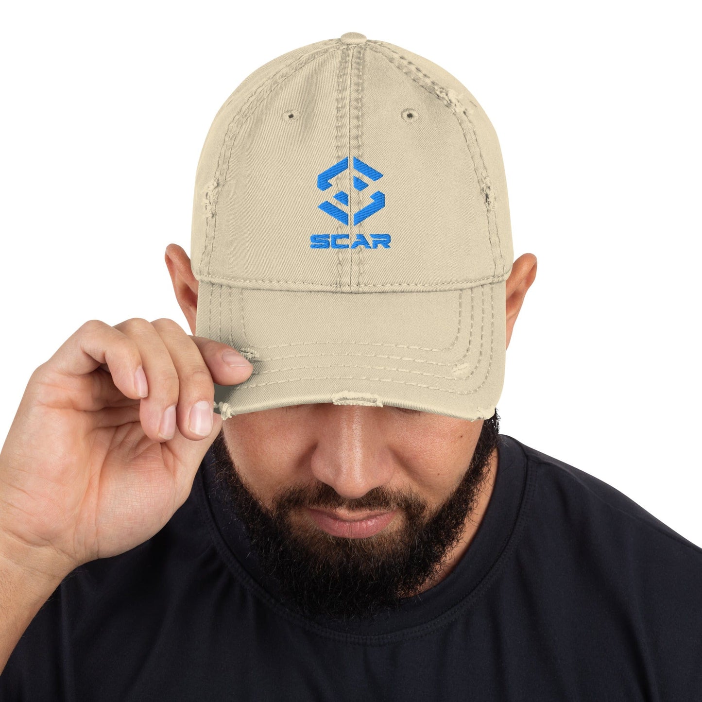 Scar Design Logo Distressed Dad Embroidered Hat Khaki