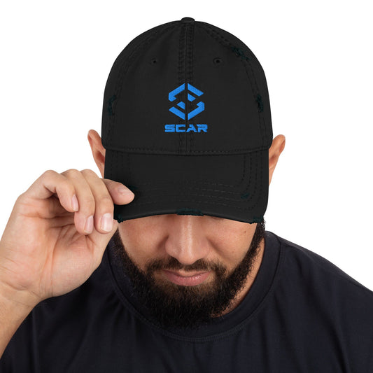 Scar Design Logo Distressed Dad Embroidered Hat Black