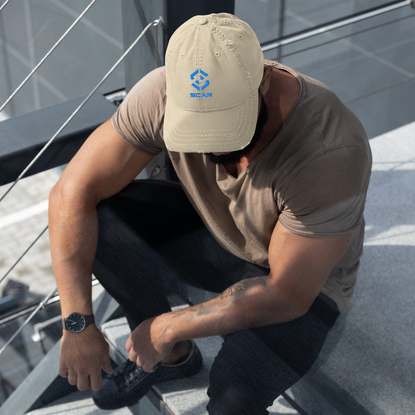 Scar Design Logo Distressed Dad Embroidered Hat