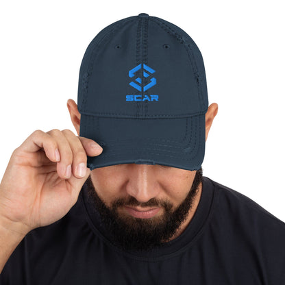 Scar Design Logo Distressed Dad Embroidered Hat Navy