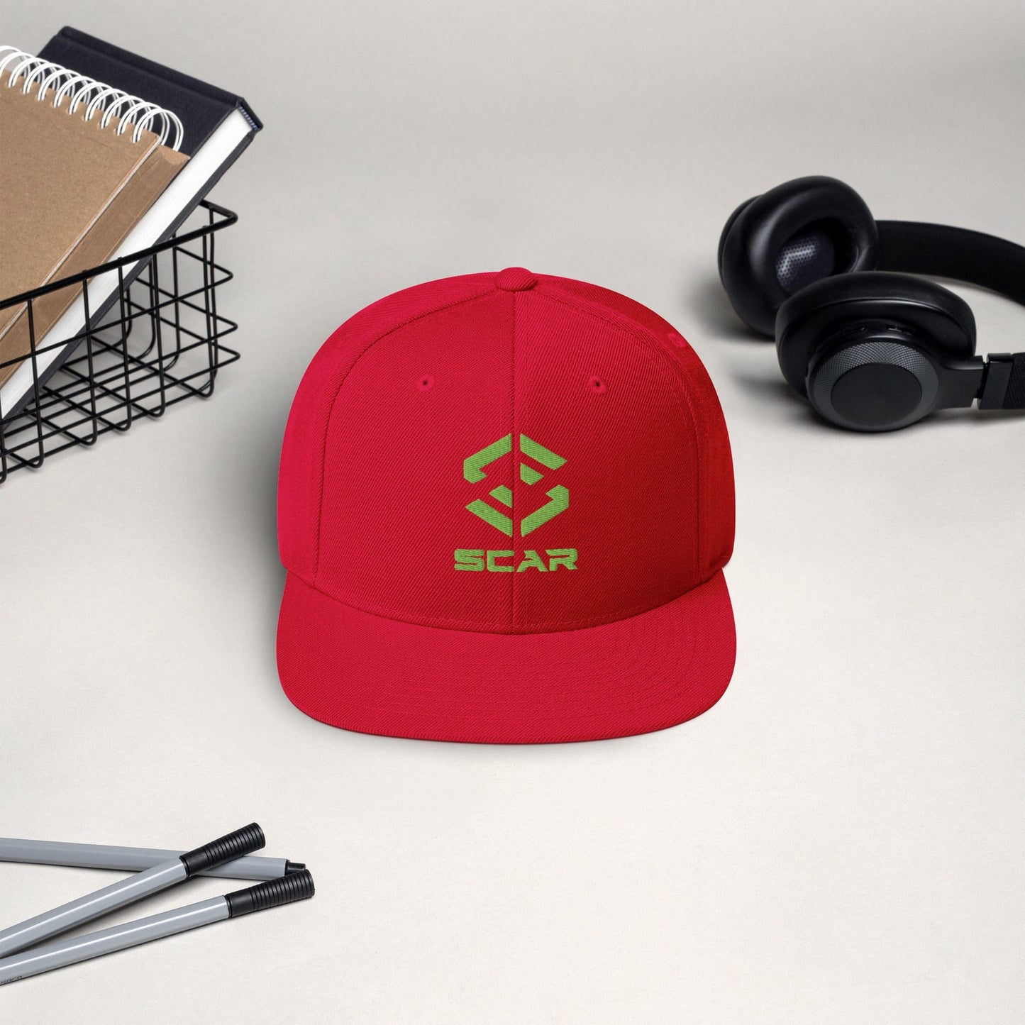 Scar Design Logo Snapback Embroidered Hat Red