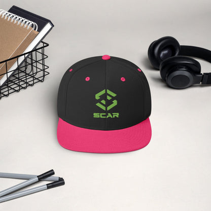 Scar Design Logo Snapback Embroidered Hat Black/ Neon Pink