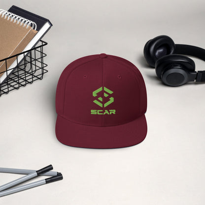 Scar Design Logo Snapback Embroidered Hat Maroon