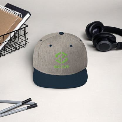 Scar Design Logo Snapback Embroidered Hat Heather Grey/ Navy