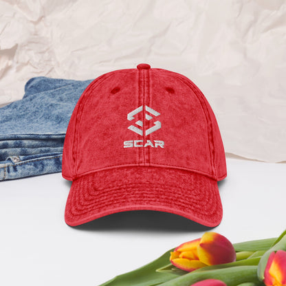 Scar Design Logo Vintage Cotton Twill Embroidered Cap Red