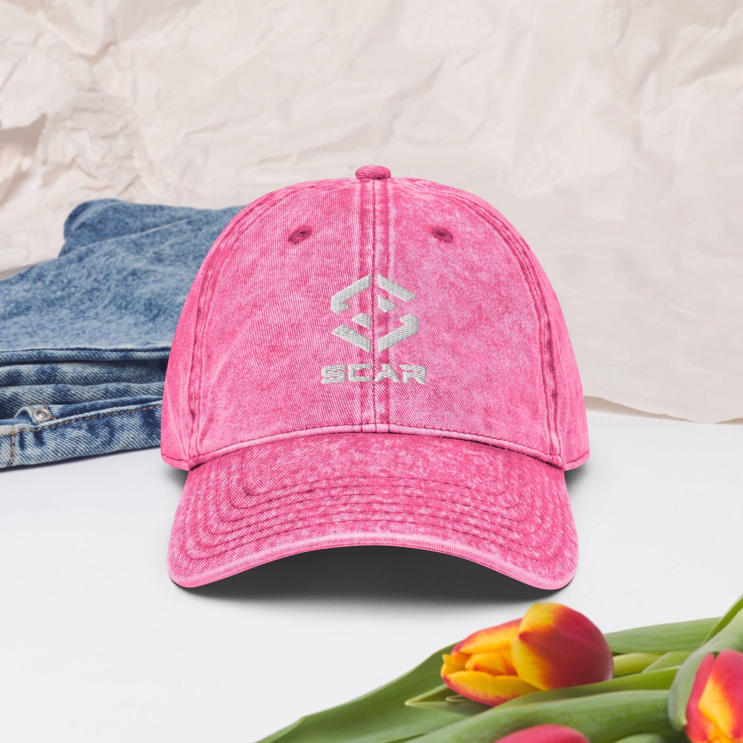 Scar Design Logo Vintage Cotton Twill Embroidered Cap Pink