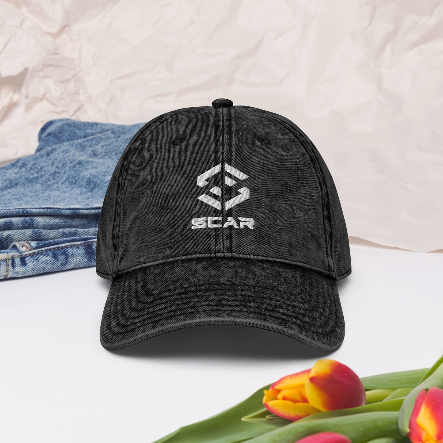 Scar Design Logo Vintage Cotton Twill Embroidered Cap Black