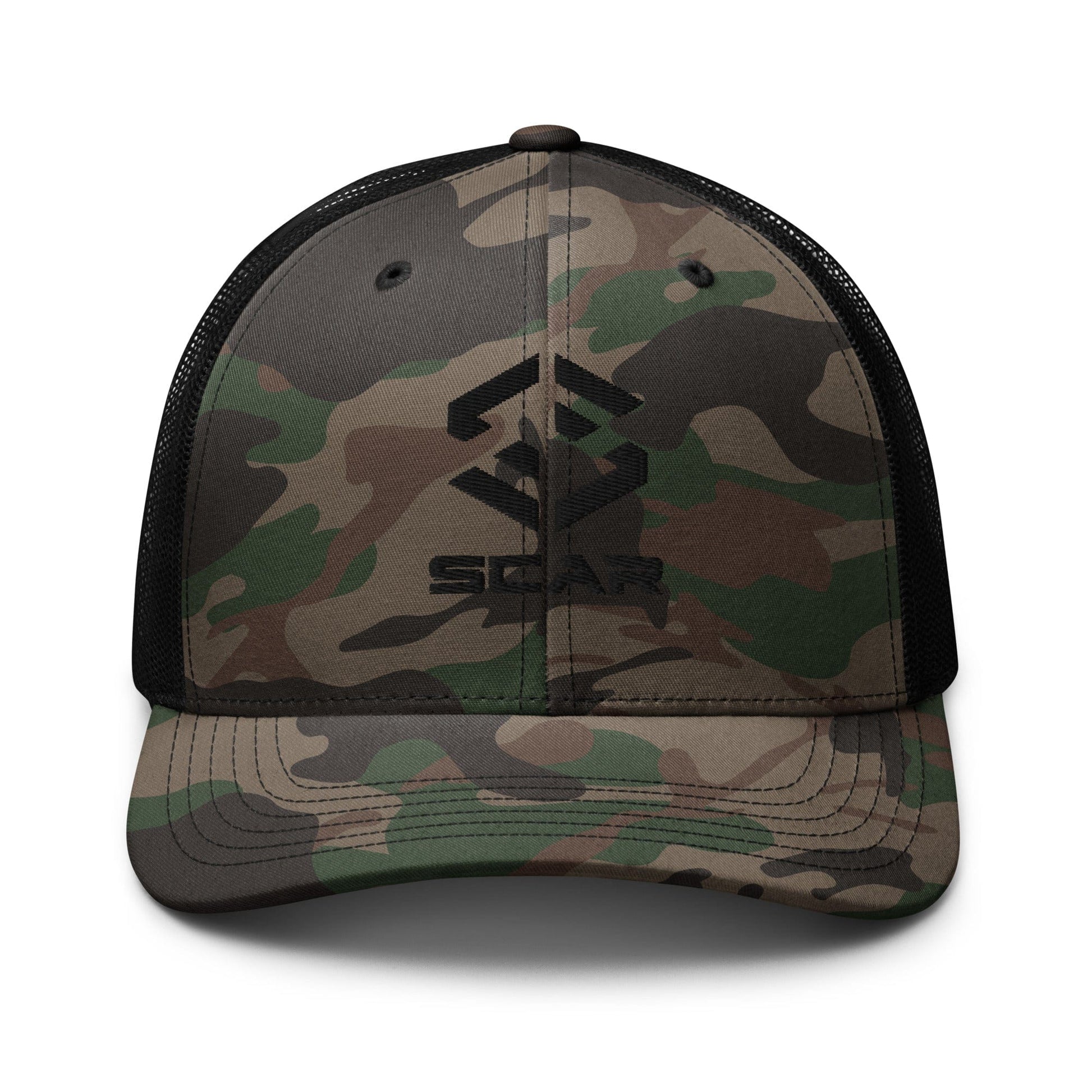 Scar Logo Camouflage Trucker Embroidered Hat Camo/Black