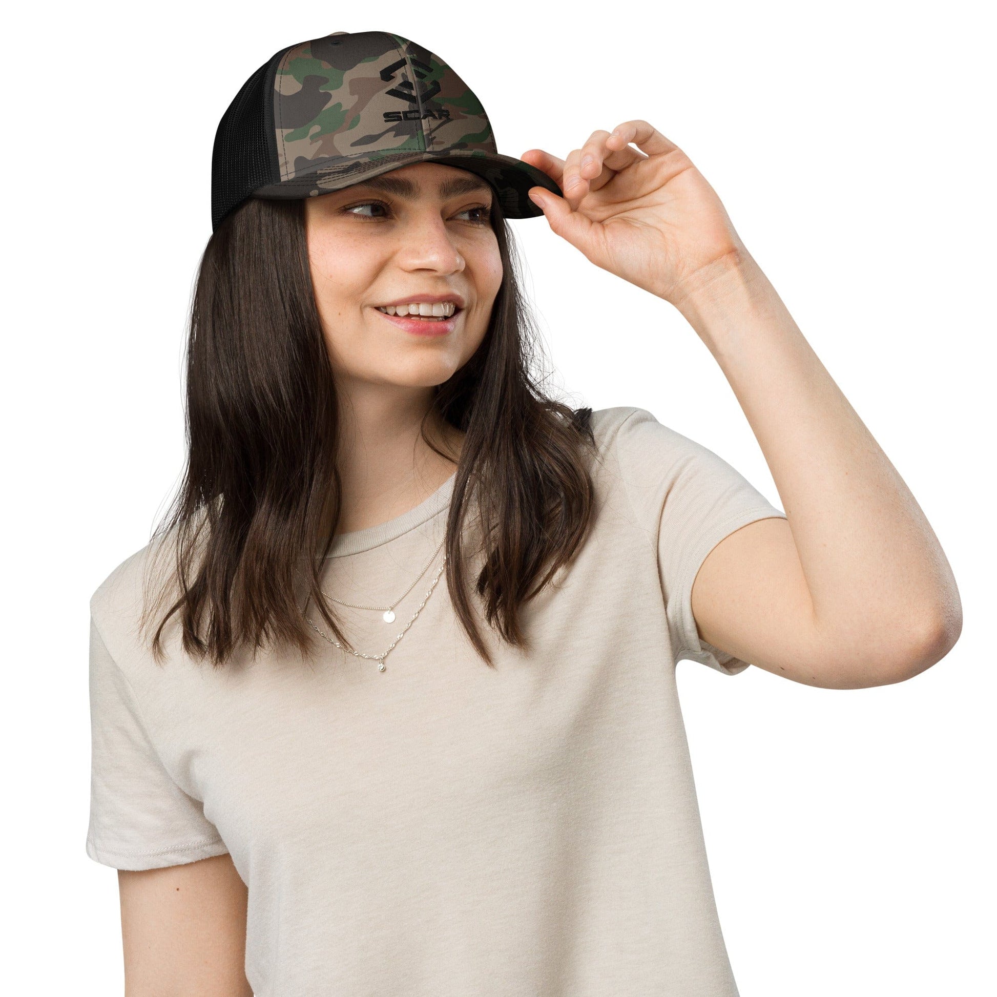 Scar Logo Camouflage Trucker Embroidered Hat