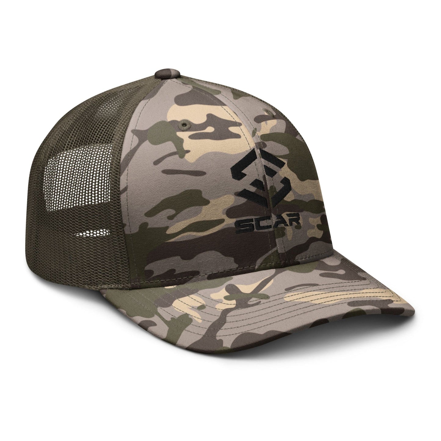 Scar Logo Camouflage Trucker Embroidered Hat