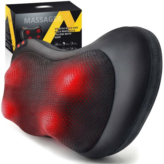 Shiatsu Back Massager with Heat,Deep Tissue Kneading,Electric Back Massage Pillow Neck Massager for Home, Office, and Car Black