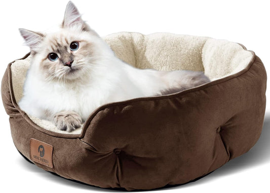 Small Dog Bed for Small Dogs, Cat Beds for Indoor Cats, Pet Bed for Puppy and Kitty, Extra Soft & Machine Washable with Anti-Slip & Water-Resistant Oxford Bottom, Brown, 20 Inches Brown / Small (Pack Of 1)