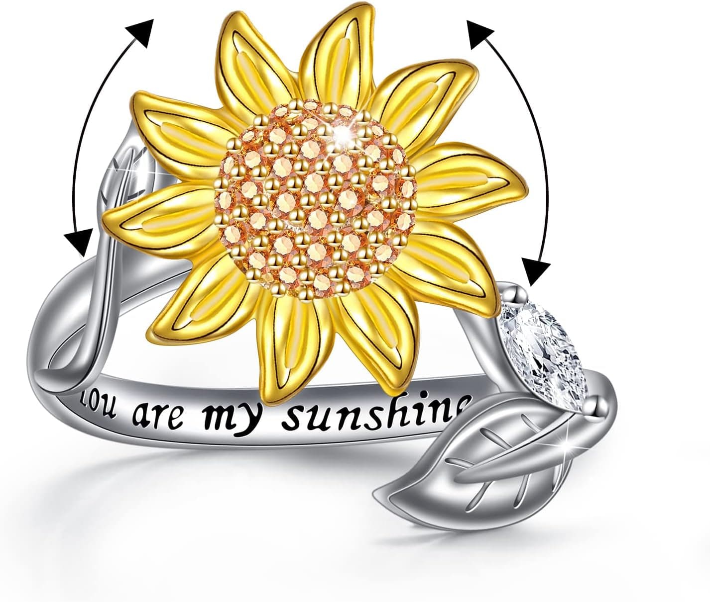 Spinner Sunflower Ring Sterling Silver You Are My Sunshine Anxiety Relieving Ring Fidget ADHD Stress Relief Ring for Women 7