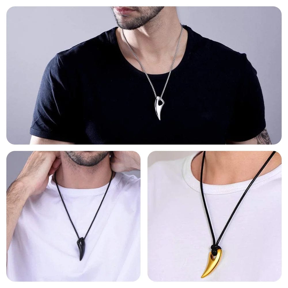 Stainless Steel Wolf Teeth Necklace for Men and Women, Black/Gold/Silver Tone, Punk Rock Necklace, 55.88-60.96CM, Adjustable Silver